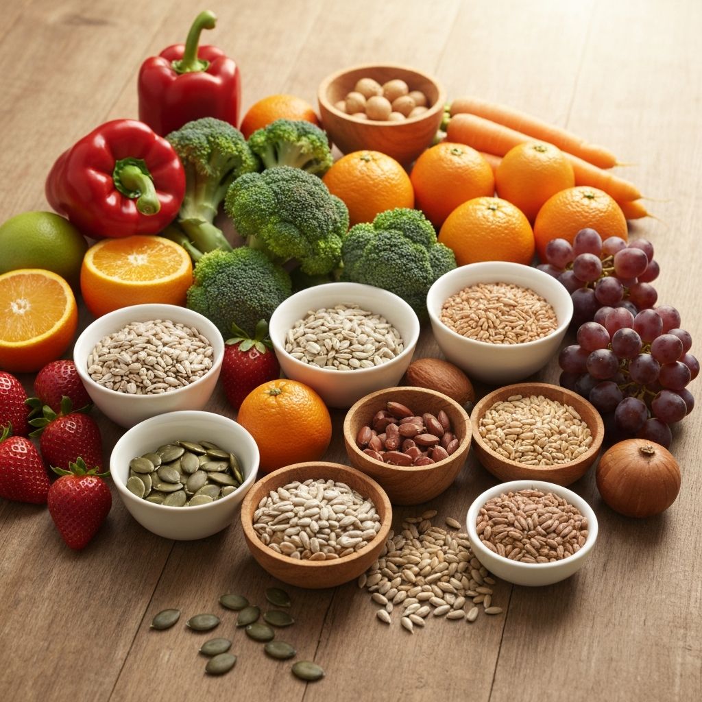 Balanced nutritious meal with vegetables, proteins, and grains